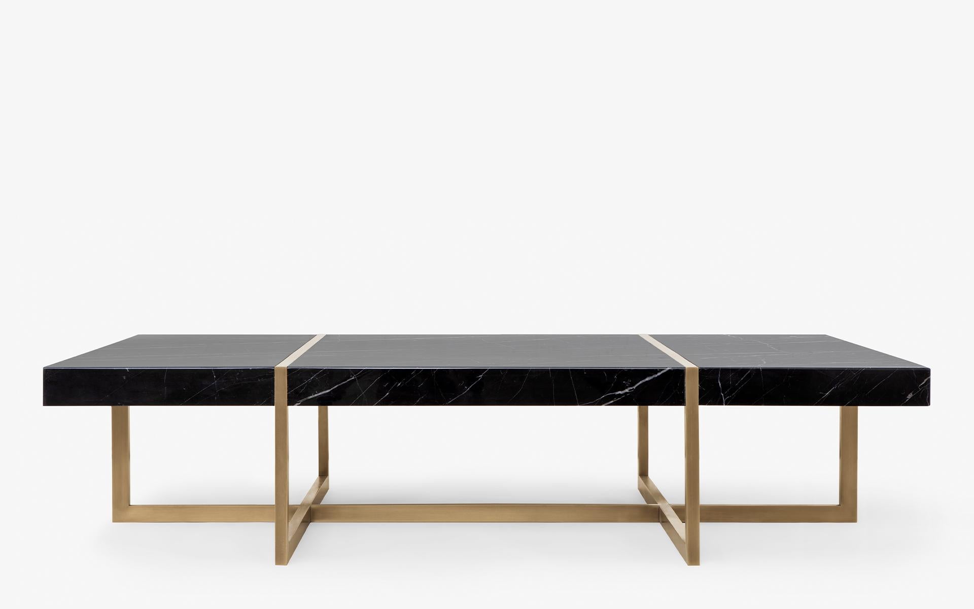 Hand-Crafted Famed Brass and Marble Coffee Table For Sale