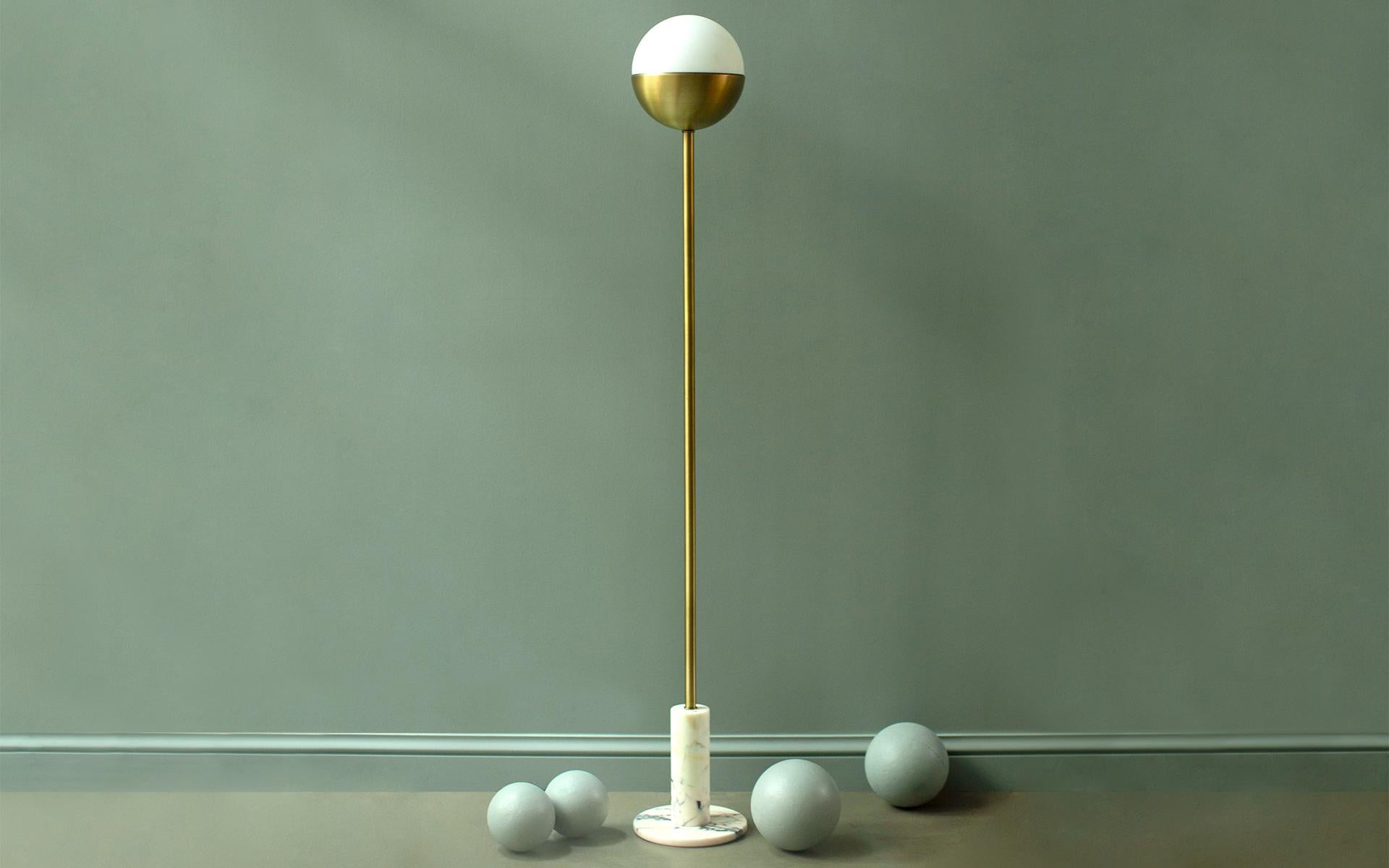Metalwork Famed Brass and Marble Floor Lamp For Sale