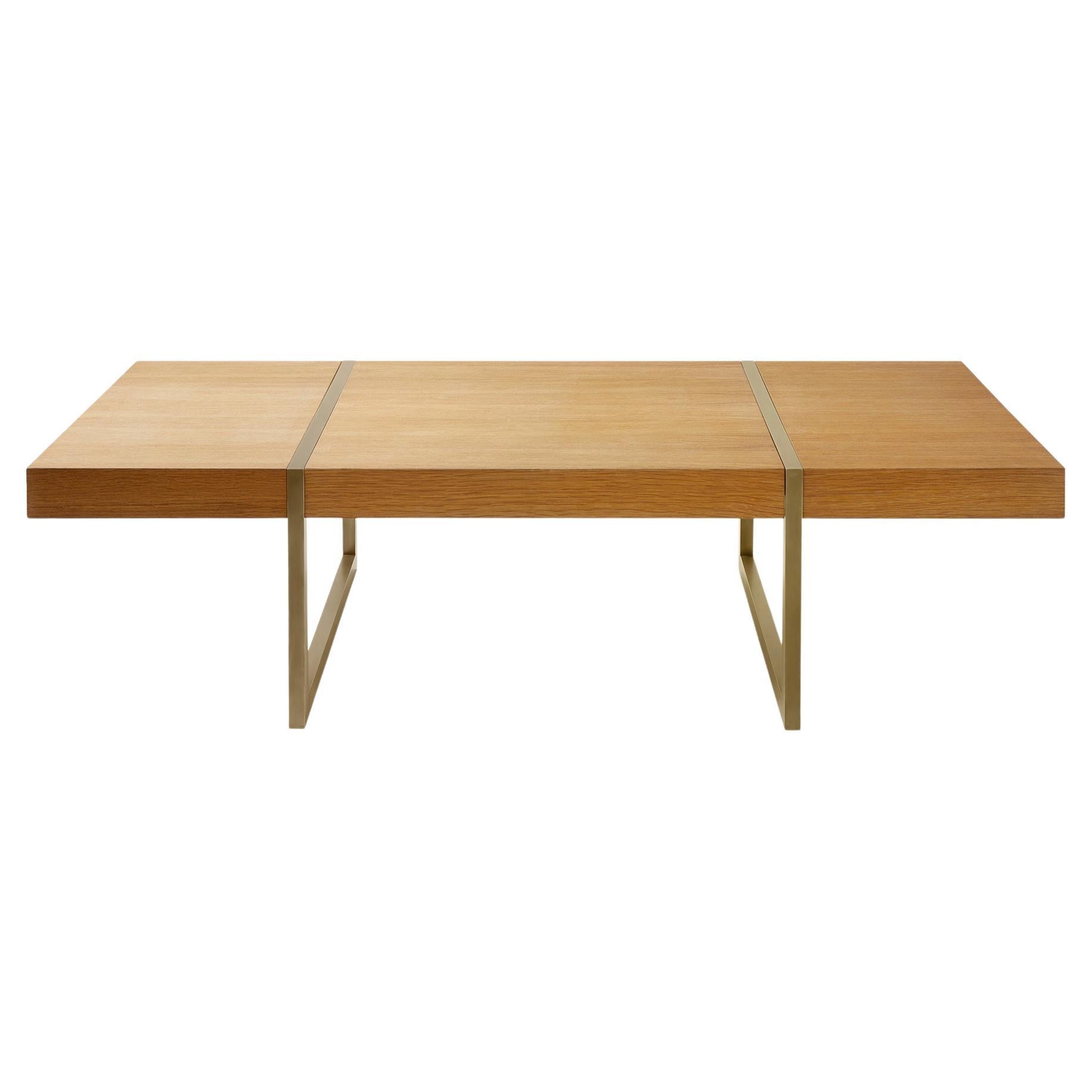 Famed Brass and Wood Coffee Table For Sale