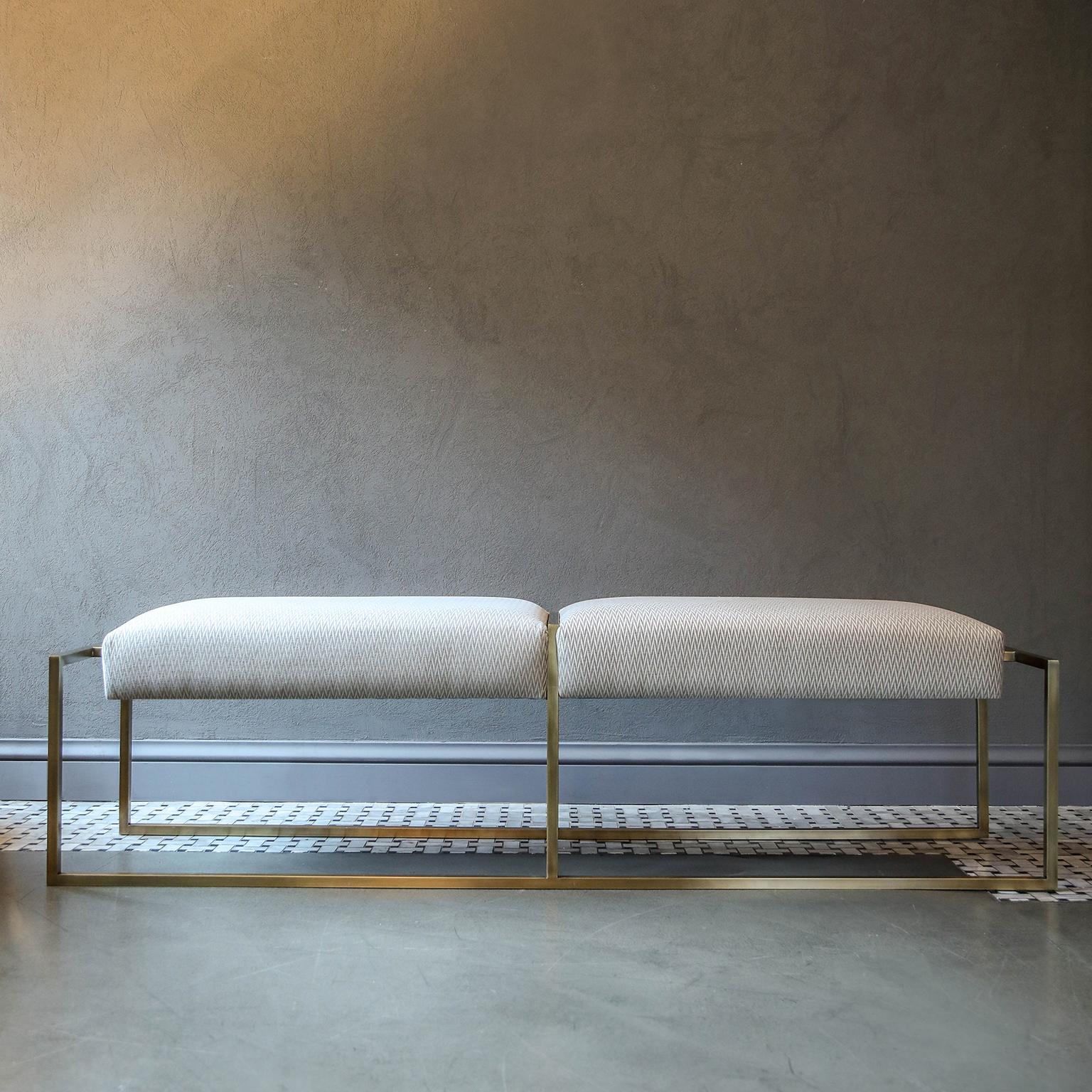 Fabric Famed Brass Bench For Sale