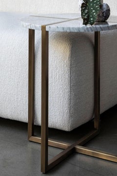 Famed Brass Coated Metal Carrara White Marble Side Table