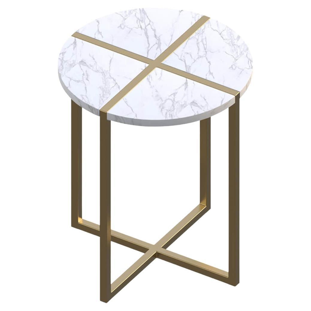 Famed Brass Carrara White Marble Side Table For Sale