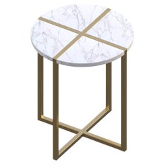 Famed Brass Carrara White Marble Side Table