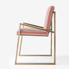 Famed Brass Chair with Striped Upholstery