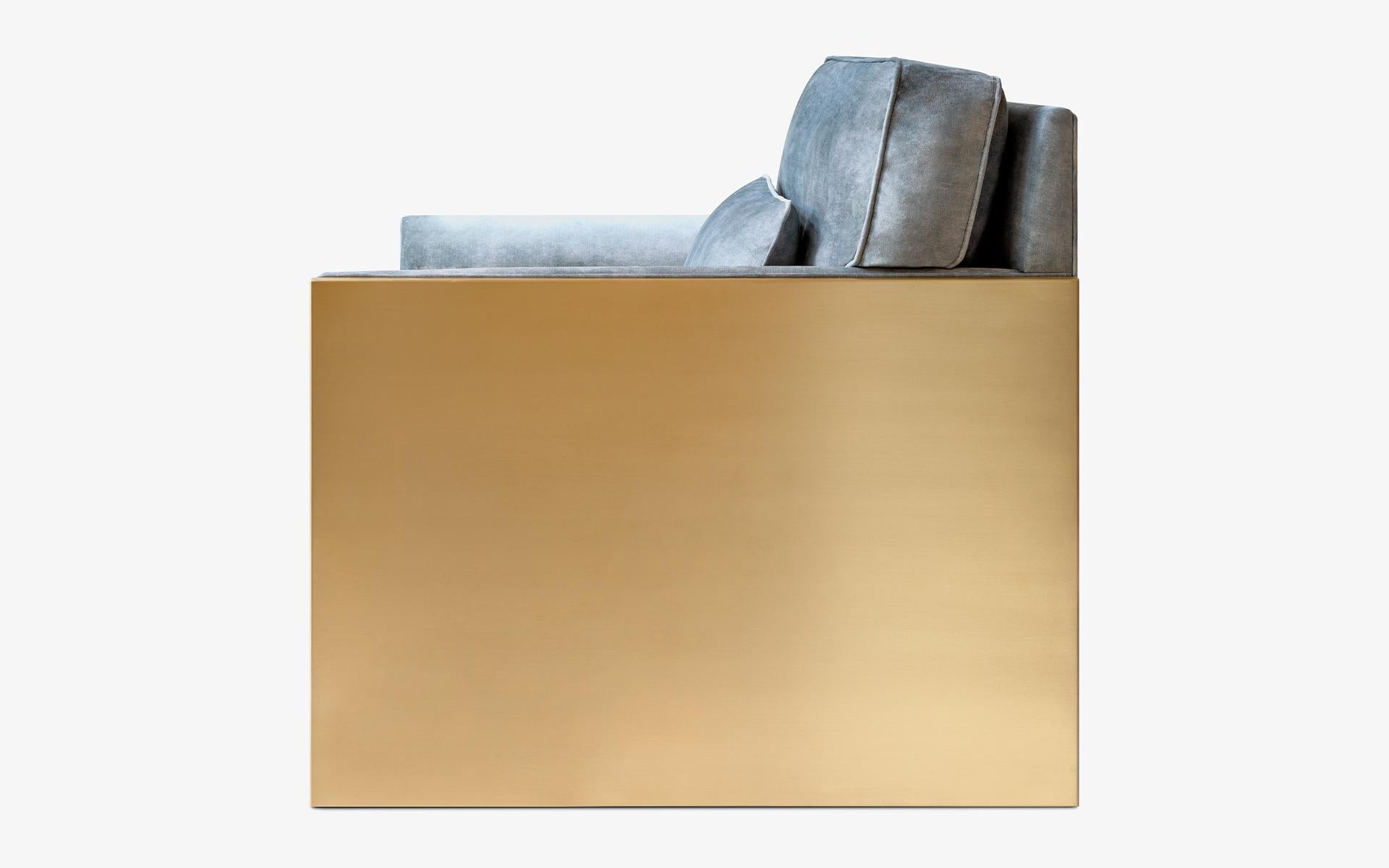 Famed Brass Detailed Velvet Armchair For Sale 2