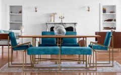 Famed Messing und Samt blau gepolstert Bank