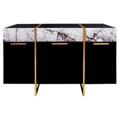 Famed Console No:3 Carrara White Marble Drawer Cover, Lacquered Body