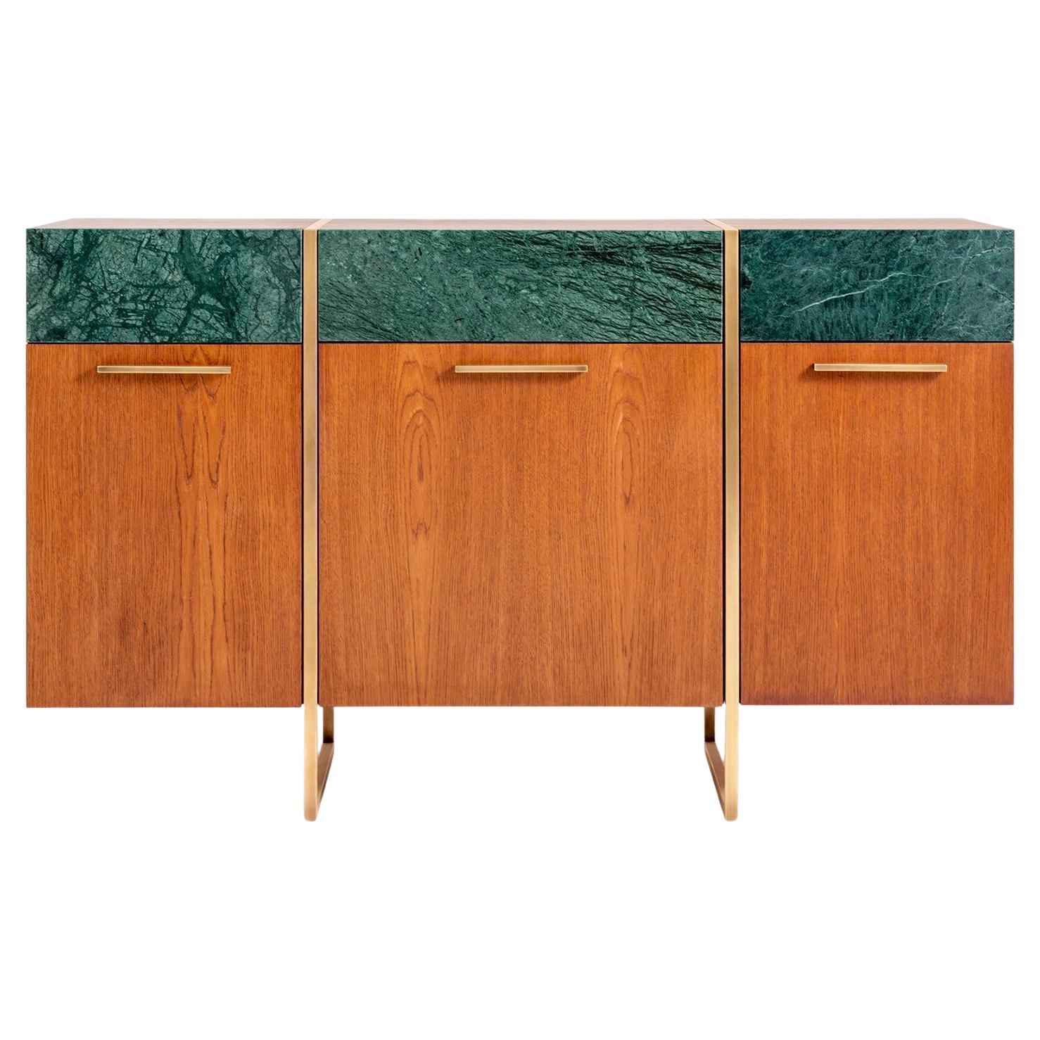 Famed Console No:3 Rainforest Marble Drawer Covers, Oak Veneer For Sale