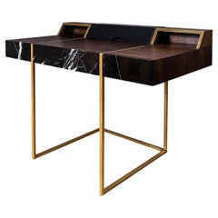 Famed Brass &  Wood Desk mit Schubladen aus Marmor