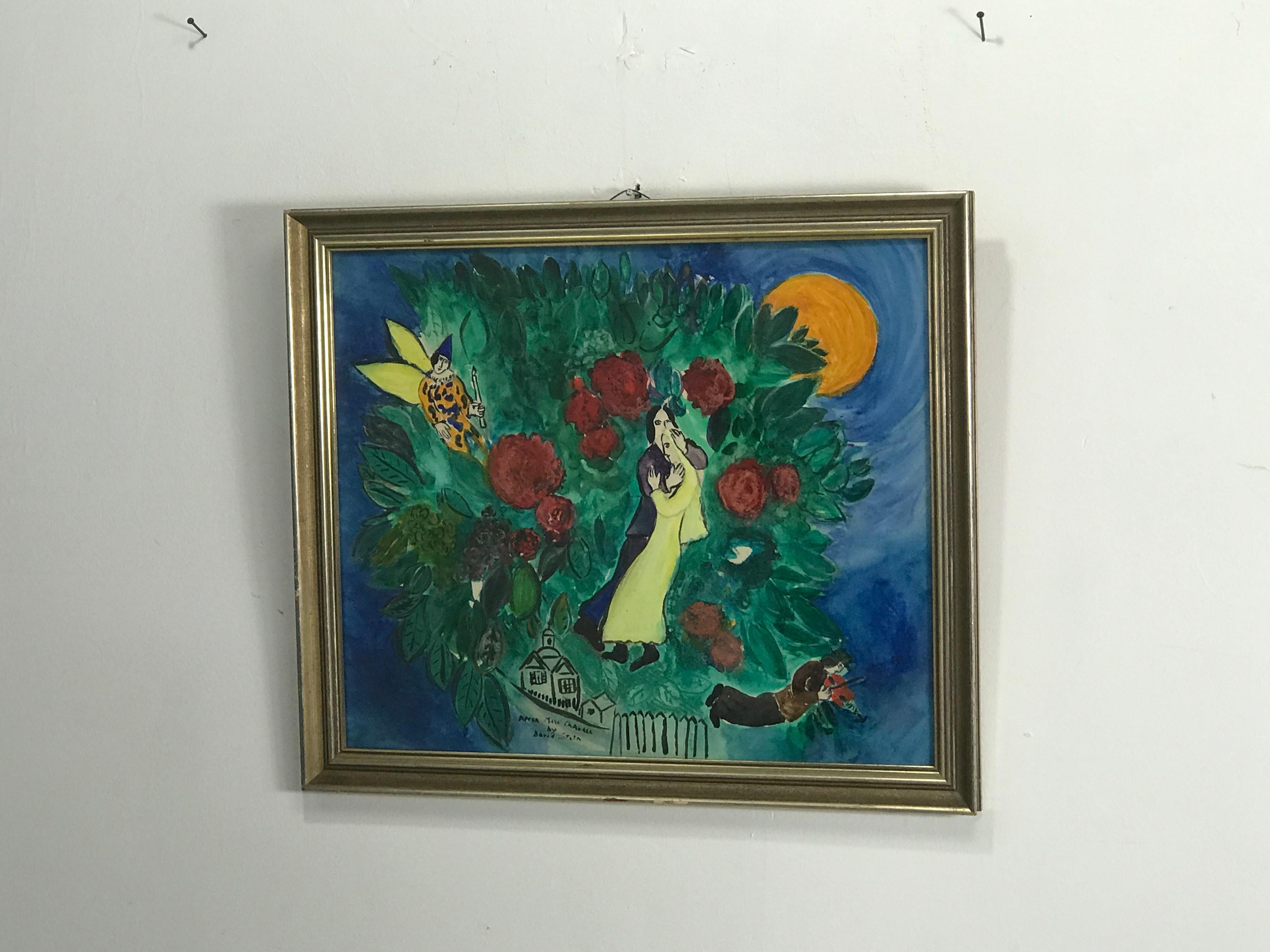 Famed forgery artist David Stein,,tribute to Marc Chagall 
Stein often copied paintings in the style of the masters. For example, he studied Marc Chagall, Matisse, Braque, Paul Klee, Miró, Jean Cocteau and Rouault, in order to copy their color