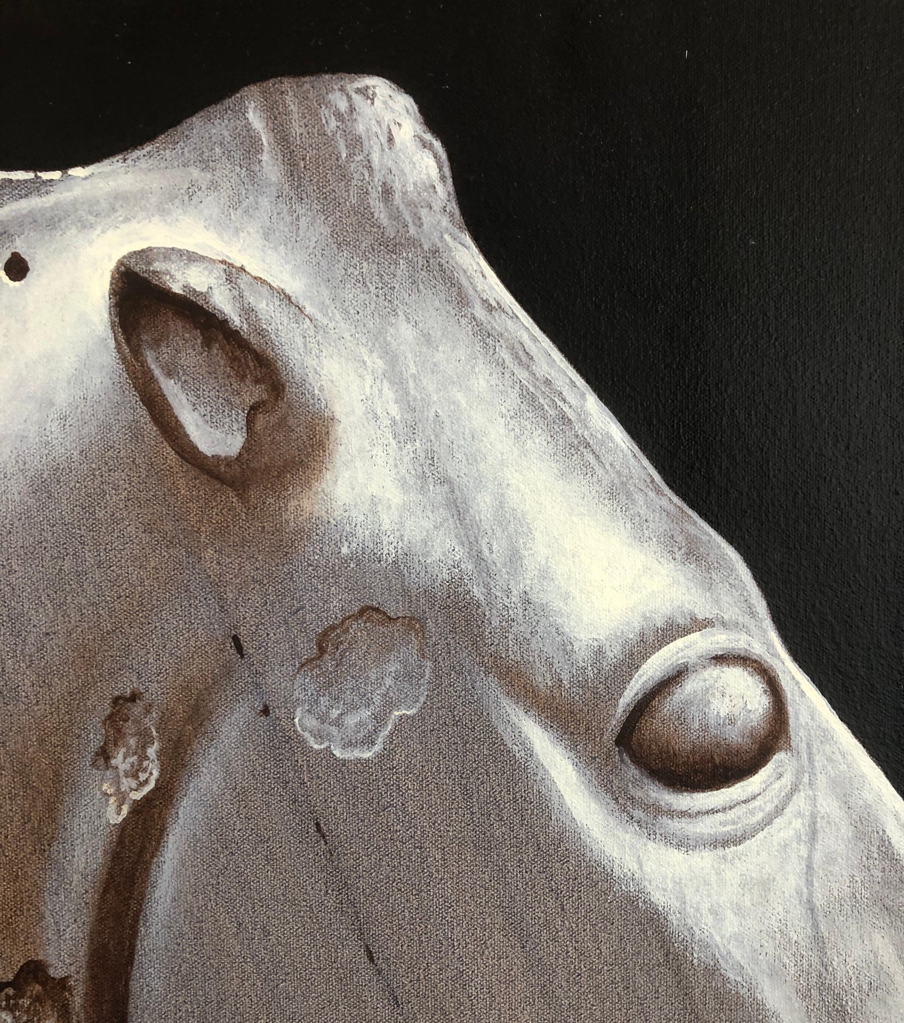 Américain Famed Horse Head Sculpture from the Parthenon (Sculpture de tête de cheval du Parthénon). Peinture originale de Lynn Curlee en vente