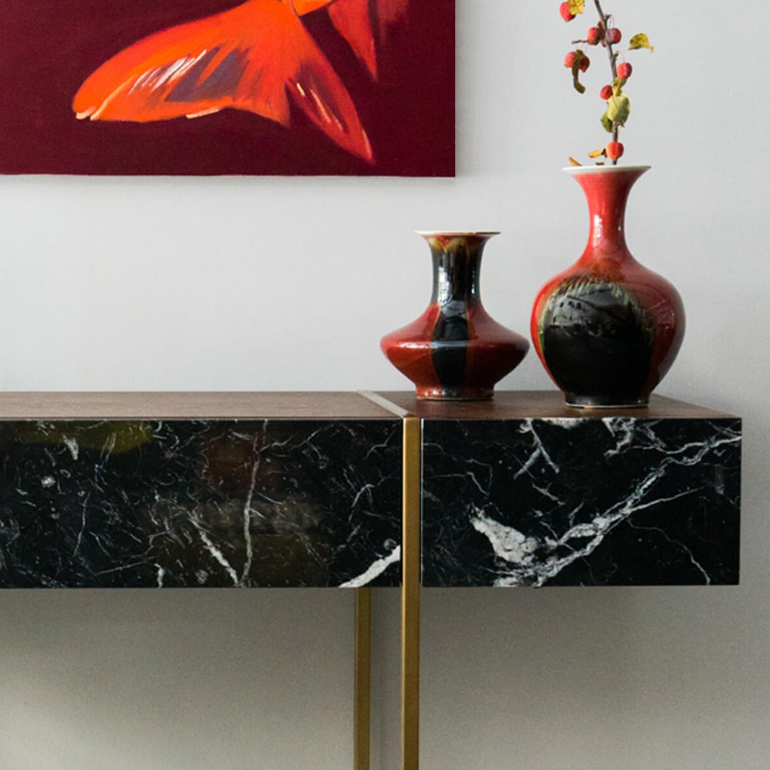 Turkish Famed Brass and Marble Detailed Sideboard with Drawers For Sale