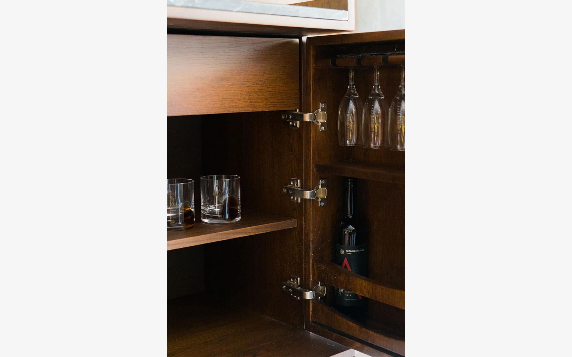 Hand-Crafted Famed Marble & Wood Liquor Bar Cabinet For Sale