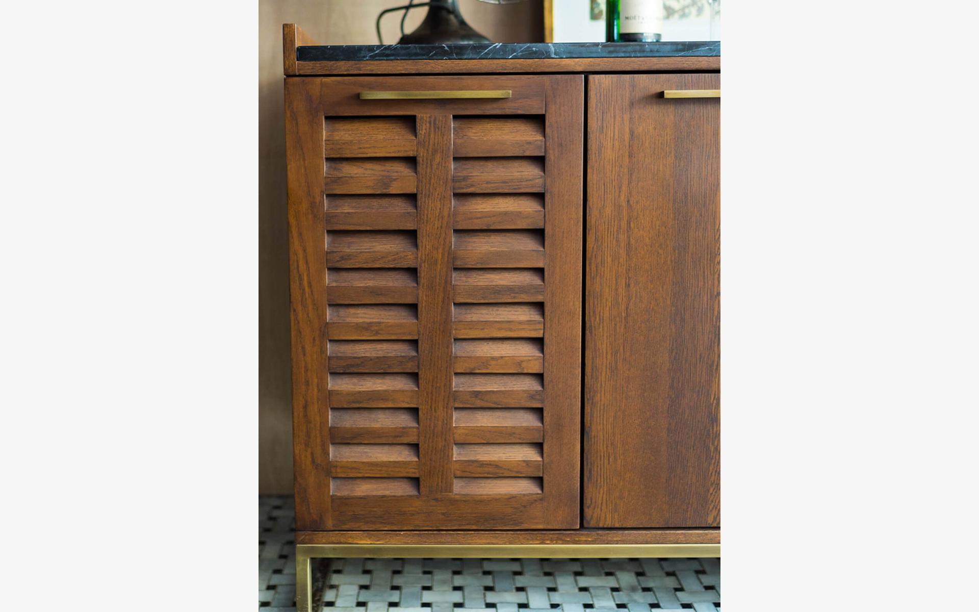 Woodwork Famed Marble & Wood Liquor Bar Cabinet 'LEAD TIME 6 WEEKS' For Sale