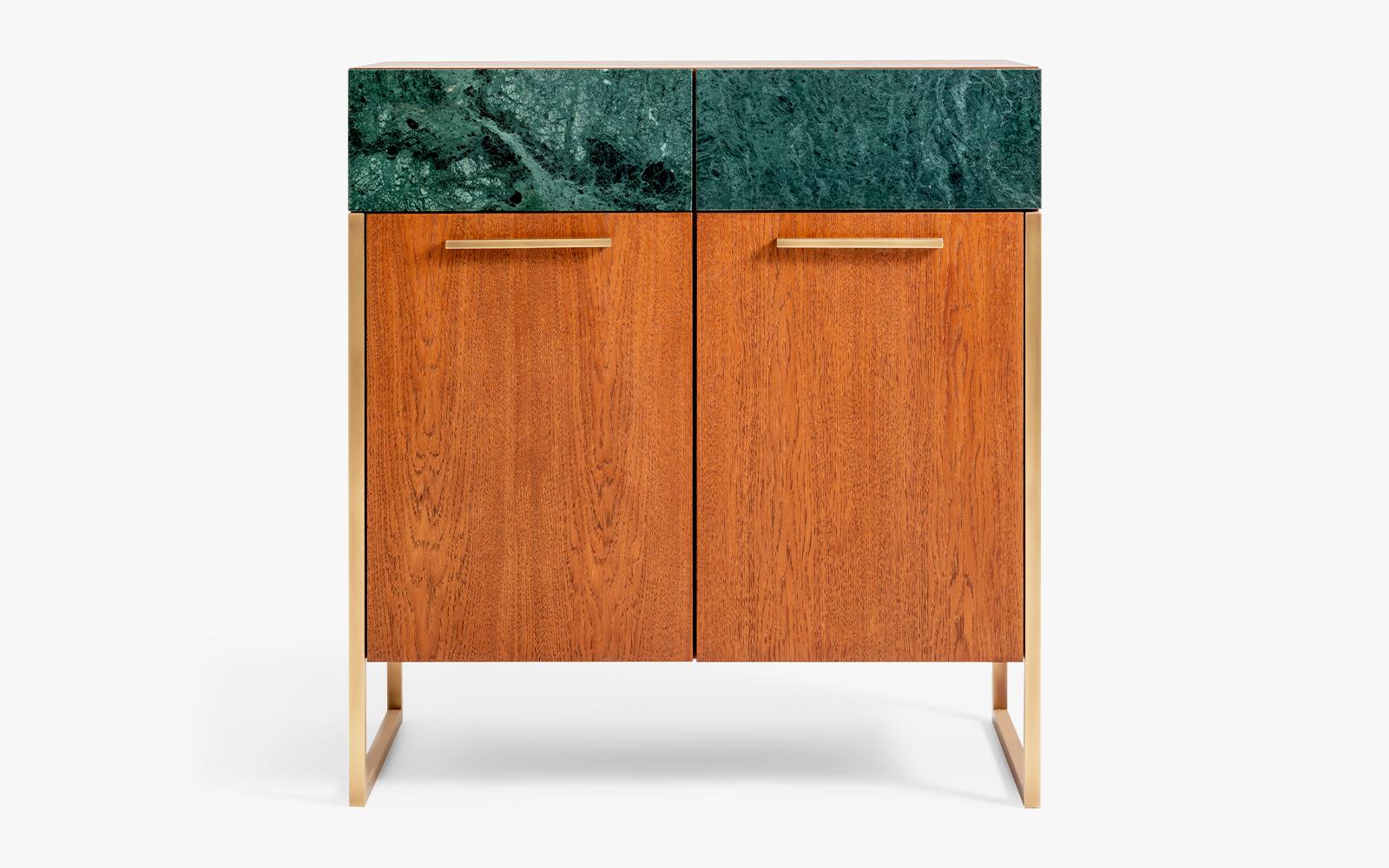 Famed Modular Console with Rainforest Marble and Wood For Sale 2