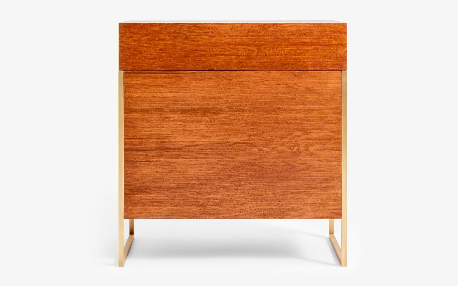 Hand-Crafted Famed Modular Console with Rainforest Marble and Wood For Sale