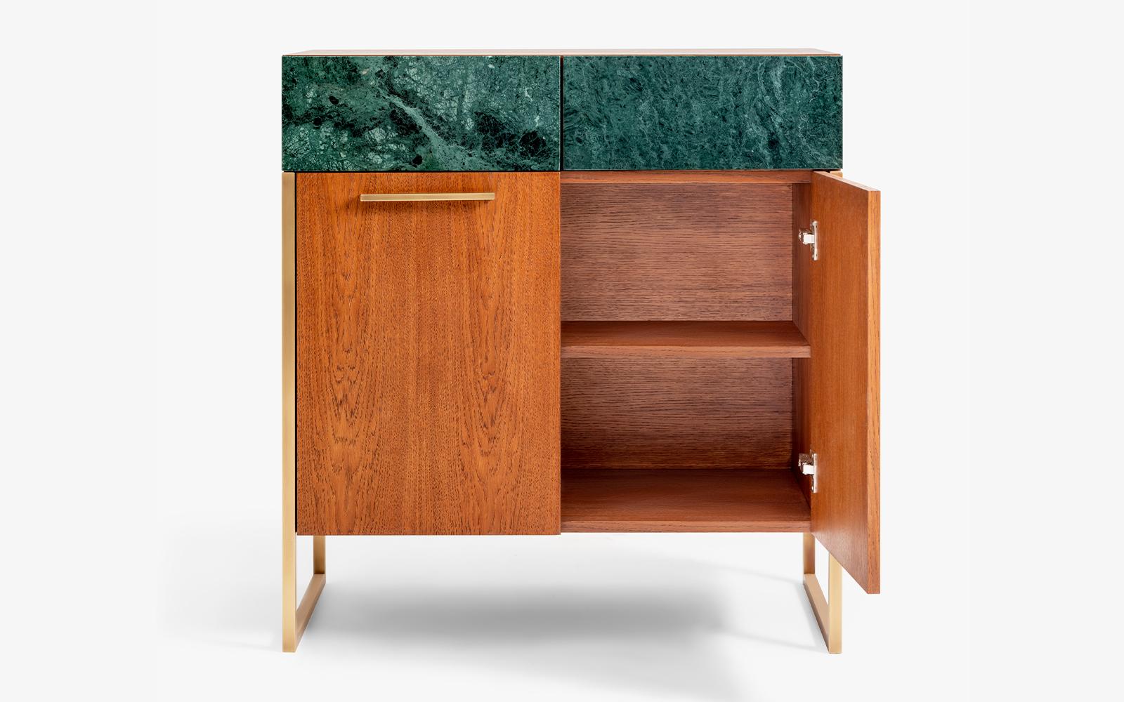 Famed Modular Console with Rainforest Marble and Wood For Sale 1