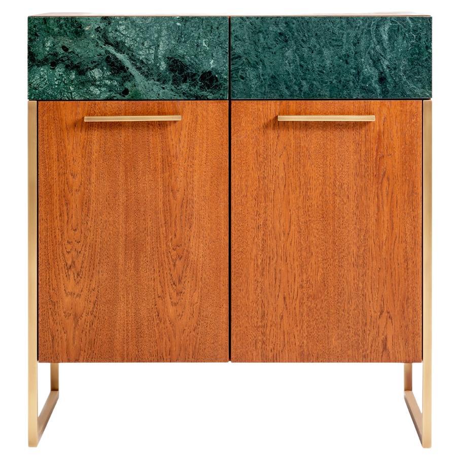 Famed Modular Console with Rainforest Marble and Wood For Sale