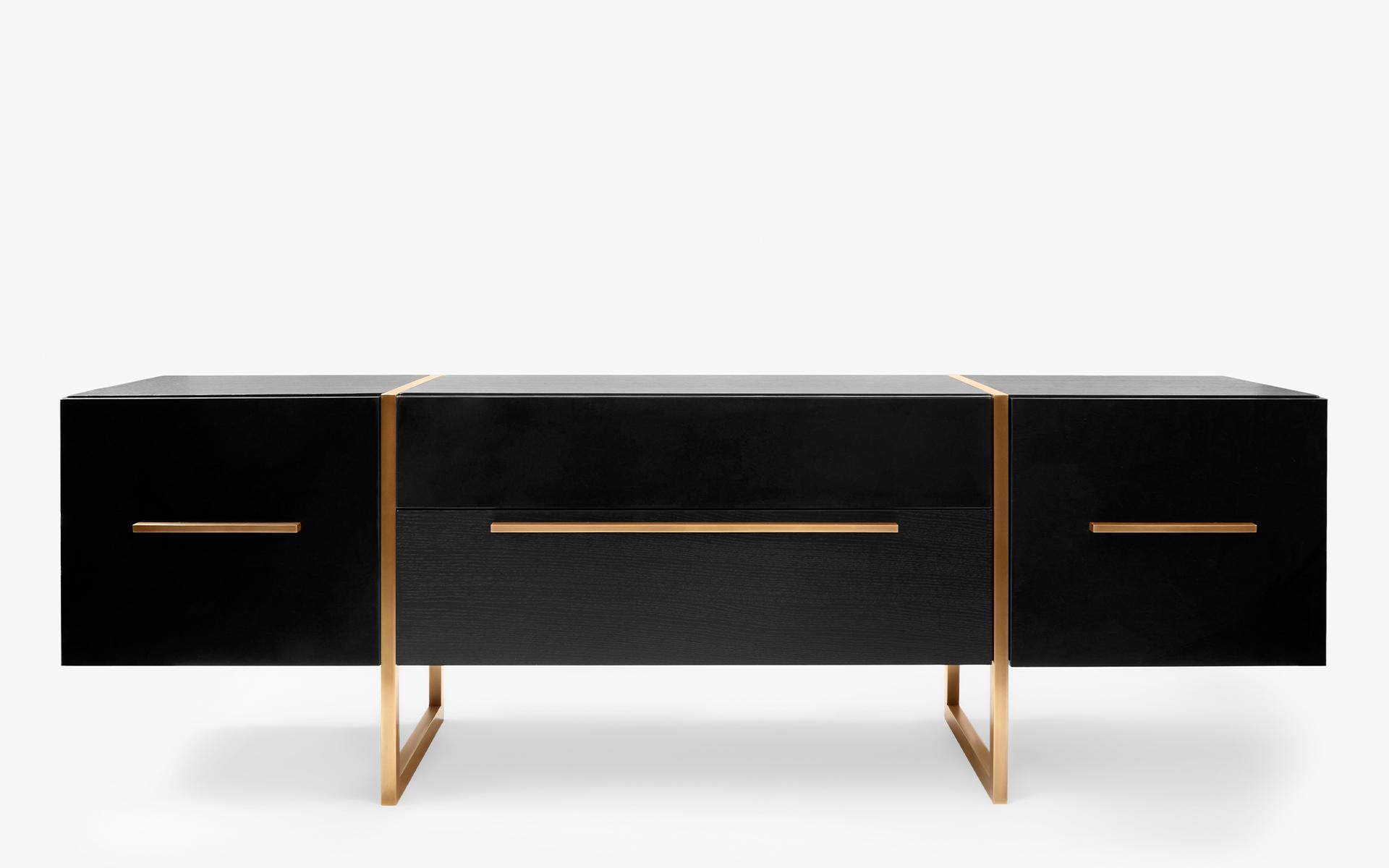 Turkish Famed Nero Black Marble TV Cabinet with Drawers For Sale