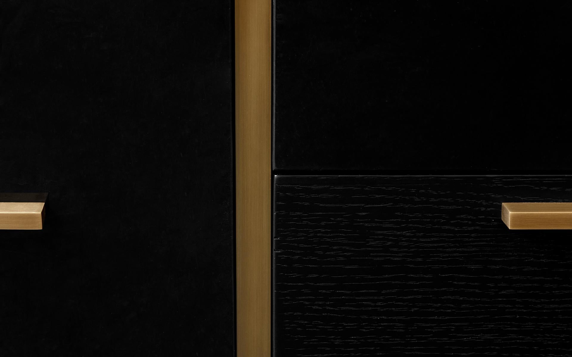 Oak Famed Nero Black Marble TV Cabinet with Drawers For Sale