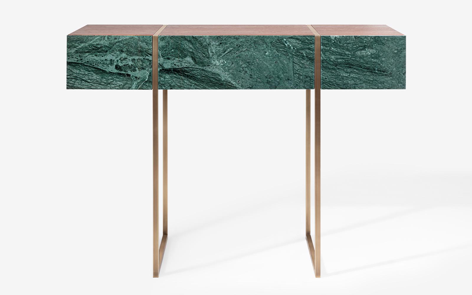 Contemporary Famed Rainforest Marble & Brass Detailed Sideboard For Sale