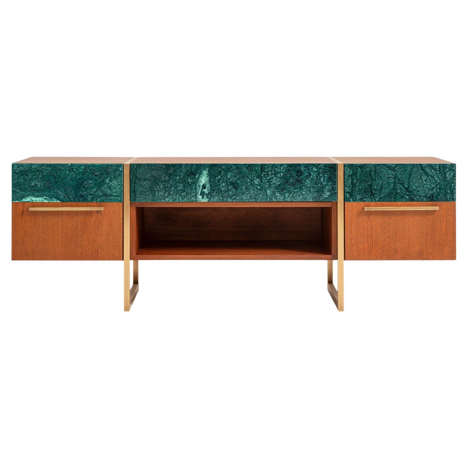 Famed Rainforest Marble TV Cabinet with Drawers For Sale