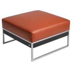 Famosa Otomana Cuadrada de Piel sintética Acero inoxidable Metal y Madera