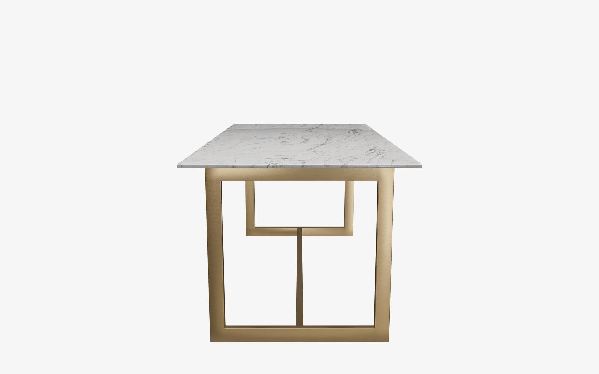 Famed Table, Brass Leg, Calacatta White Marble Table Top For Sale 5