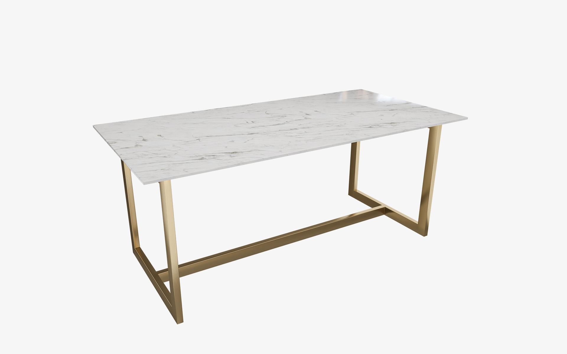 Famed Table, Brass Leg, Calacatta White Marble Table Top For Sale 7