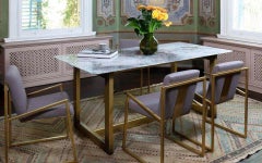 Famed Table, Brass Leg, Calacatta White Marble Table Top