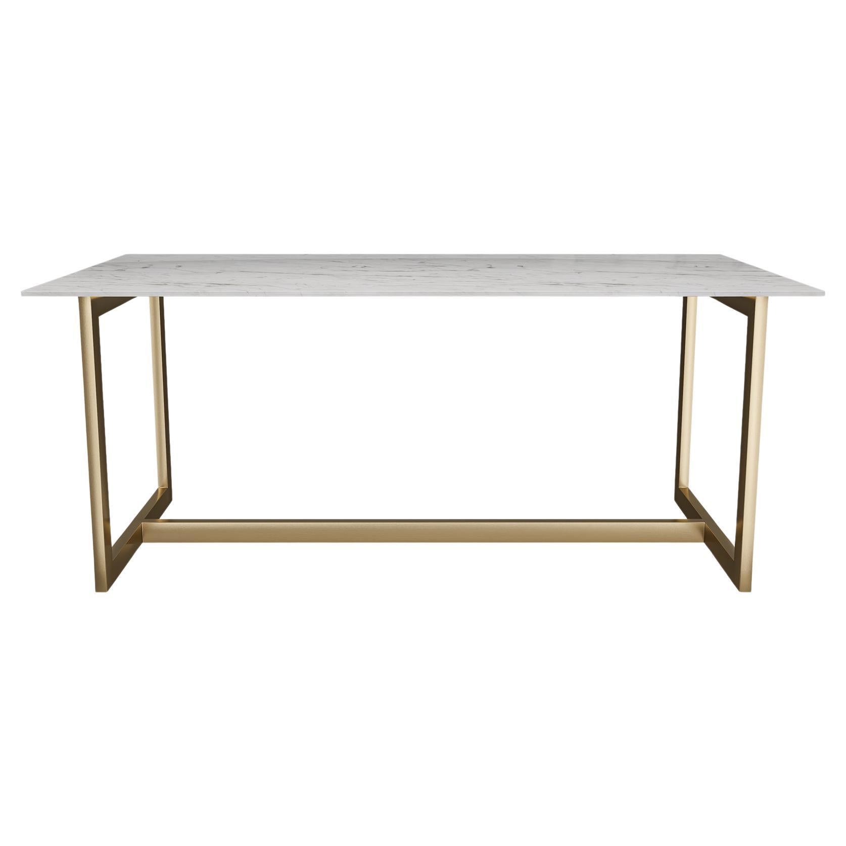 Famed Table, Brass Leg, Calacatta White Marble Table Top For Sale