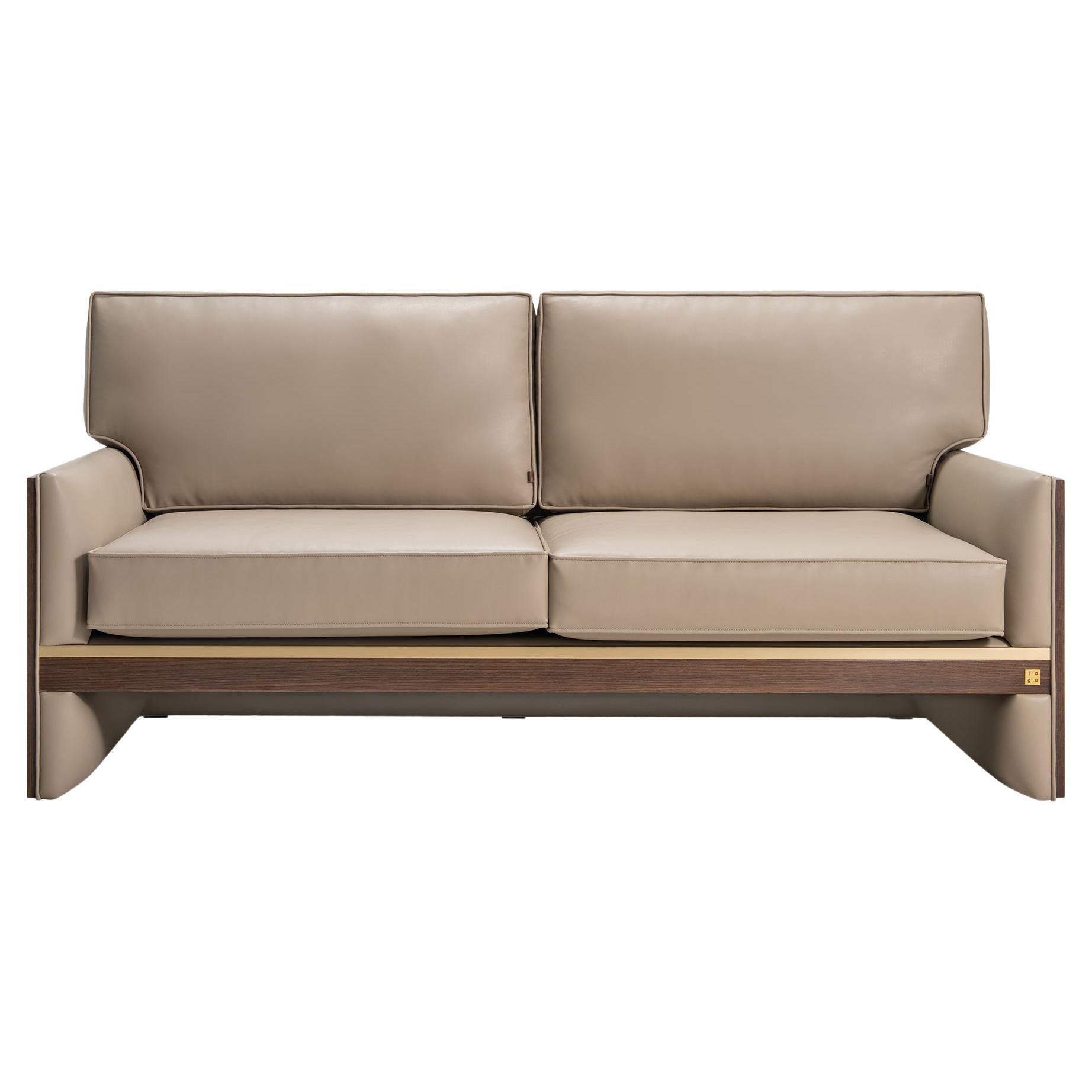 Famed Canapé deux places avec panneaux latéraux en bois et revêtement en similicuir