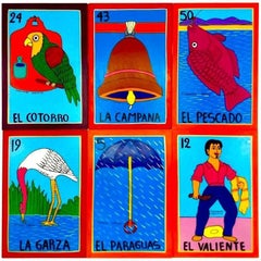 Familia Lorenzo, Hand-Painted Wood, Mexican Loteria