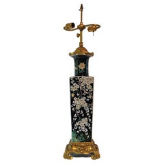 Famille Noire Chinese Porcelain Ormolu Bronze Mounted Table Lamp