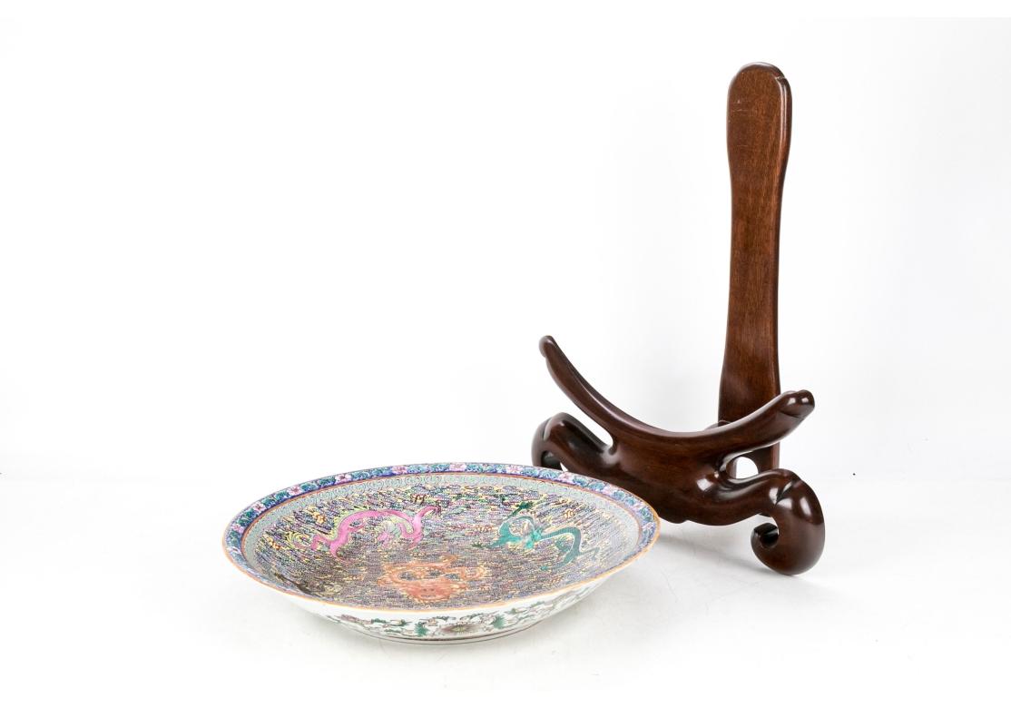 Famille Rose 20th Century Chinese Large Bowl With Maitland Smith Stand For Sale 6