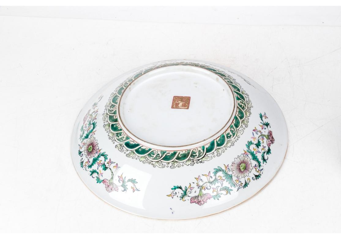 Hand-Painted Famille Rose 20th Century Chinese Large Bowl With Maitland Smith Stand For Sale