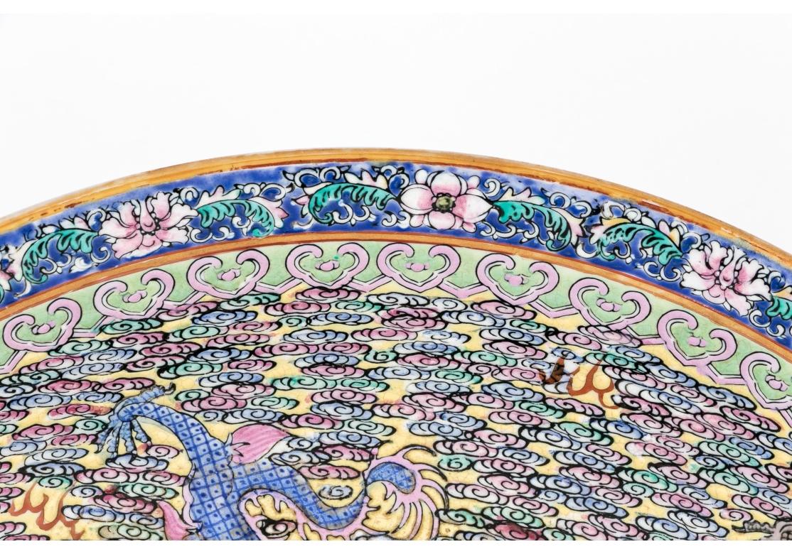 Famille Rose 20th Century Chinese Large Bowl With Maitland Smith Stand In Good Condition For Sale In Bridgeport, CT