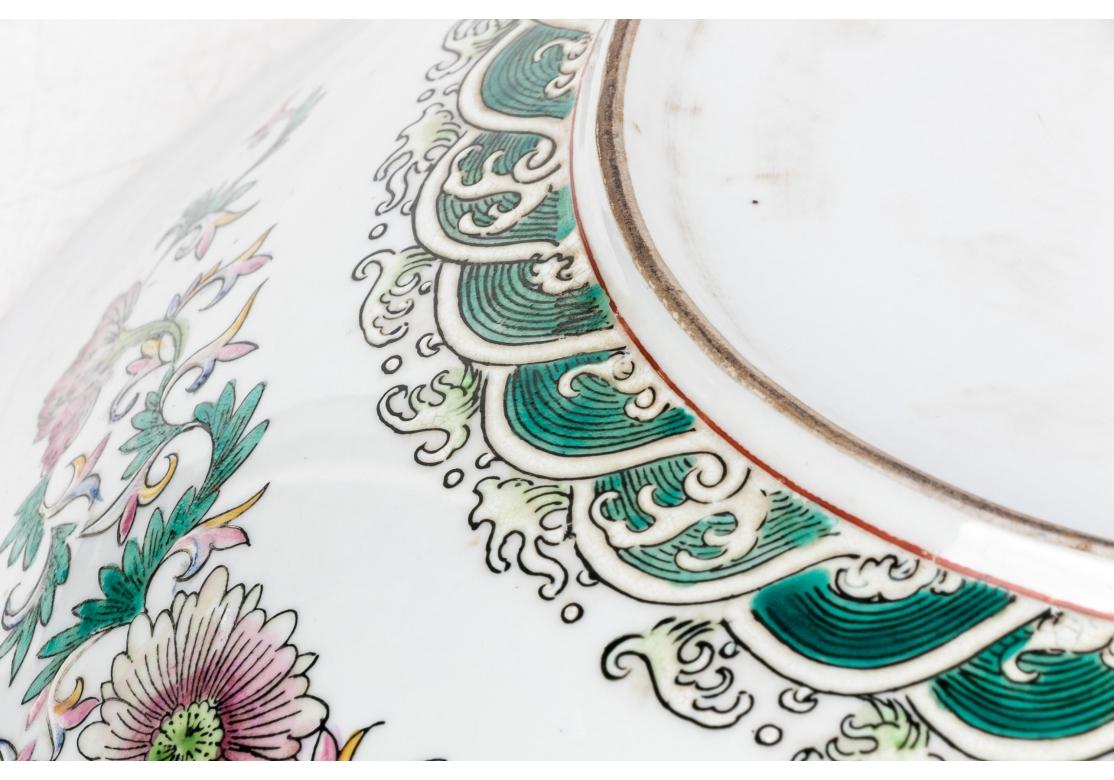 Famille Rose 20th Century Chinese Large Bowl With Maitland Smith Stand For Sale 3