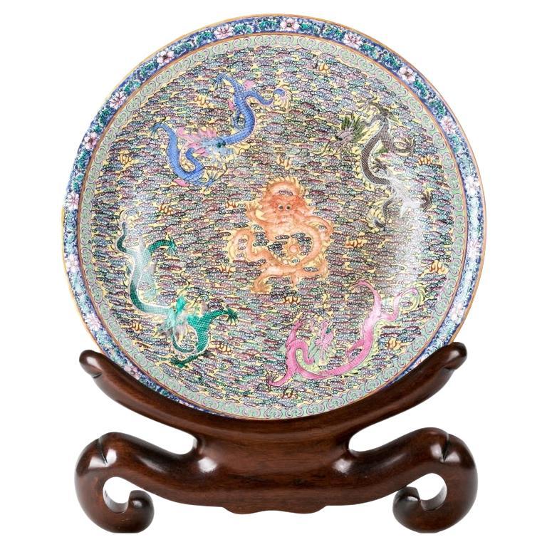 Famille Rose 20th Century Chinese Large Bowl With Maitland Smith Stand For Sale