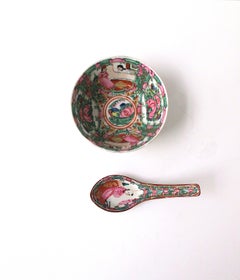 Famille Rose Bowl and Spoon Porcelain, Hong Kong Export, 2 Avail.