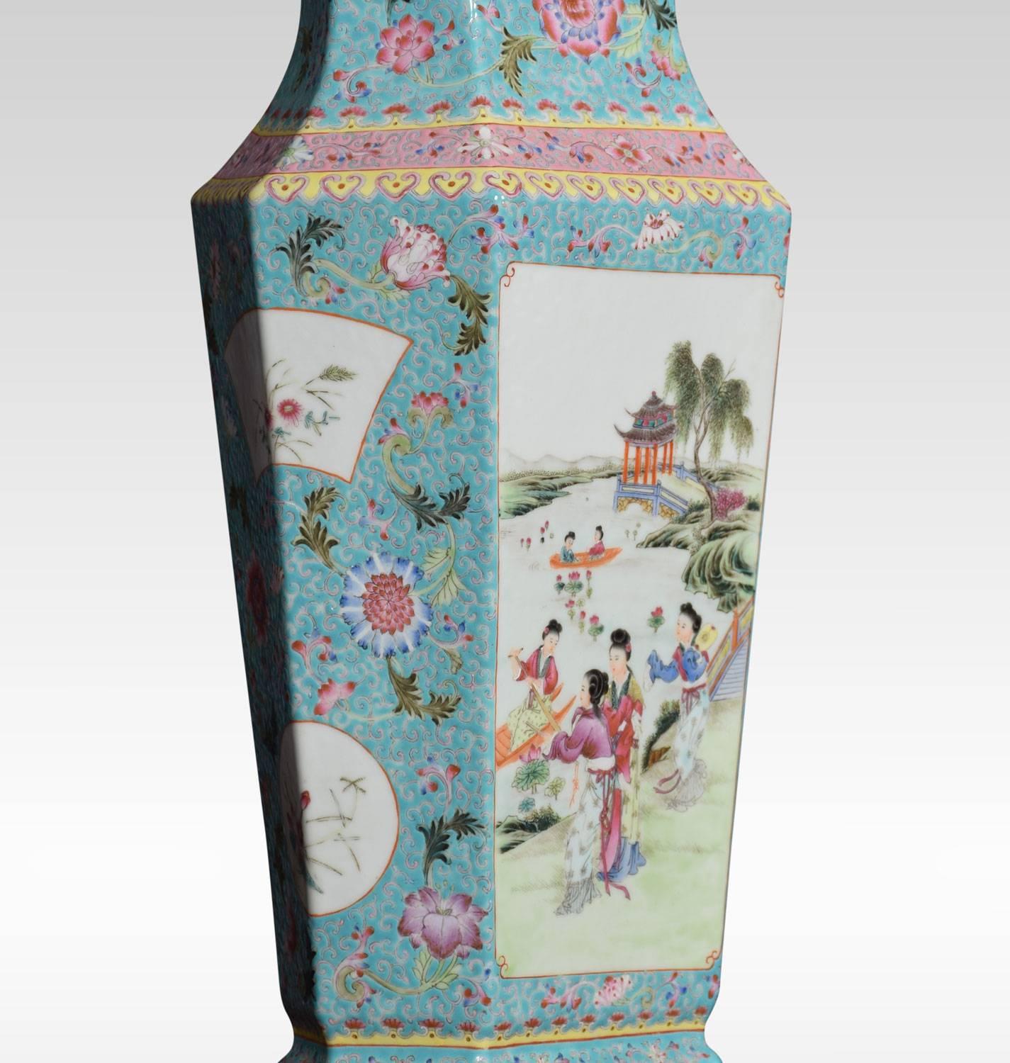 Chinese Famille Rose Canton Porcelain Vase Lamp