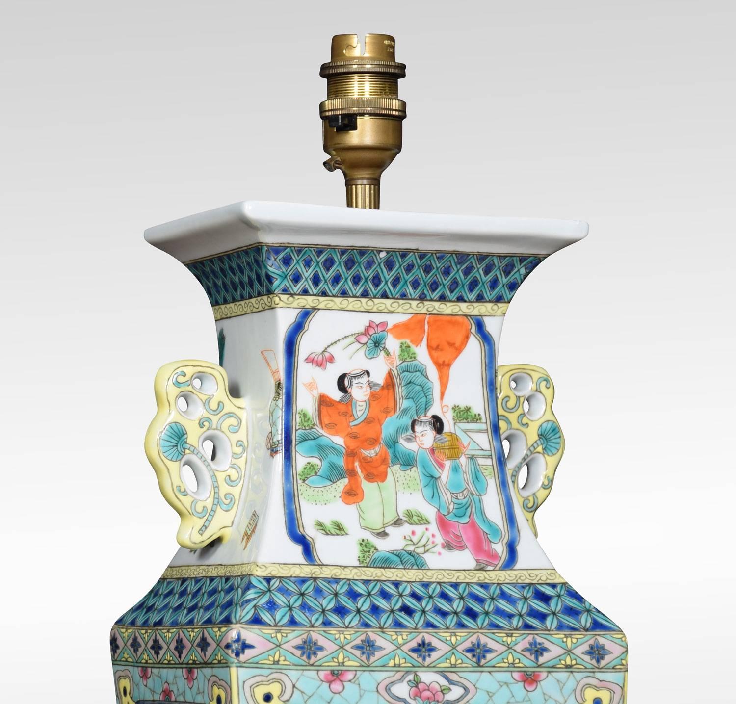 Chinese Famille Rose Canton Porcelain Vase Lamp