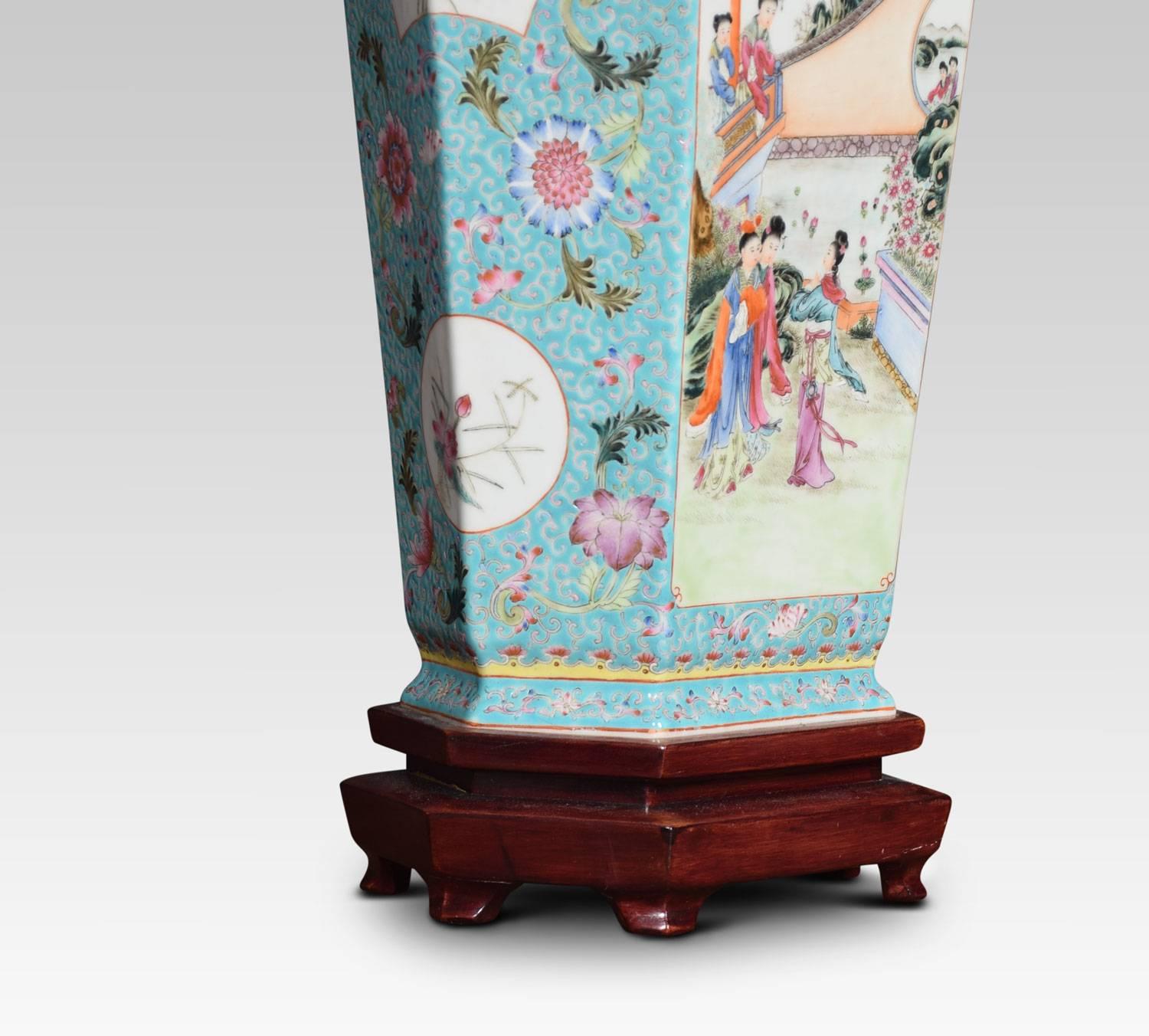 20th Century Famille Rose Canton Porcelain Vase Lamp