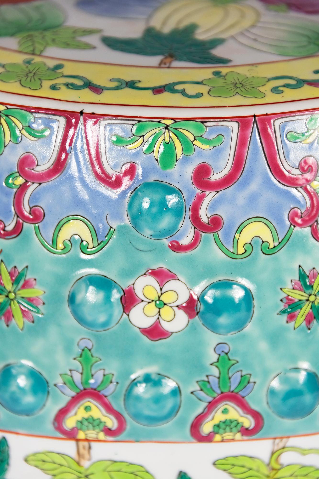 Hand-Crafted Famille Rose Ceramic Handmade Chinese Garden Stool