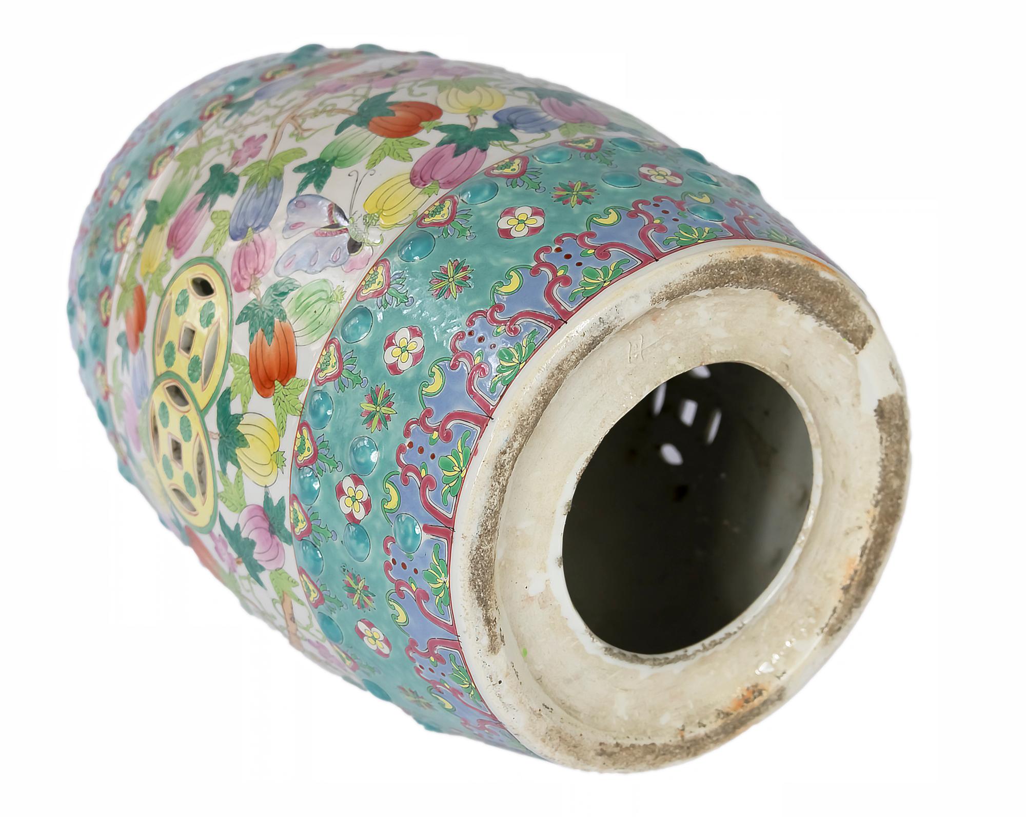 20th Century Famille Rose Ceramic Handmade Chinese Garden Stool
