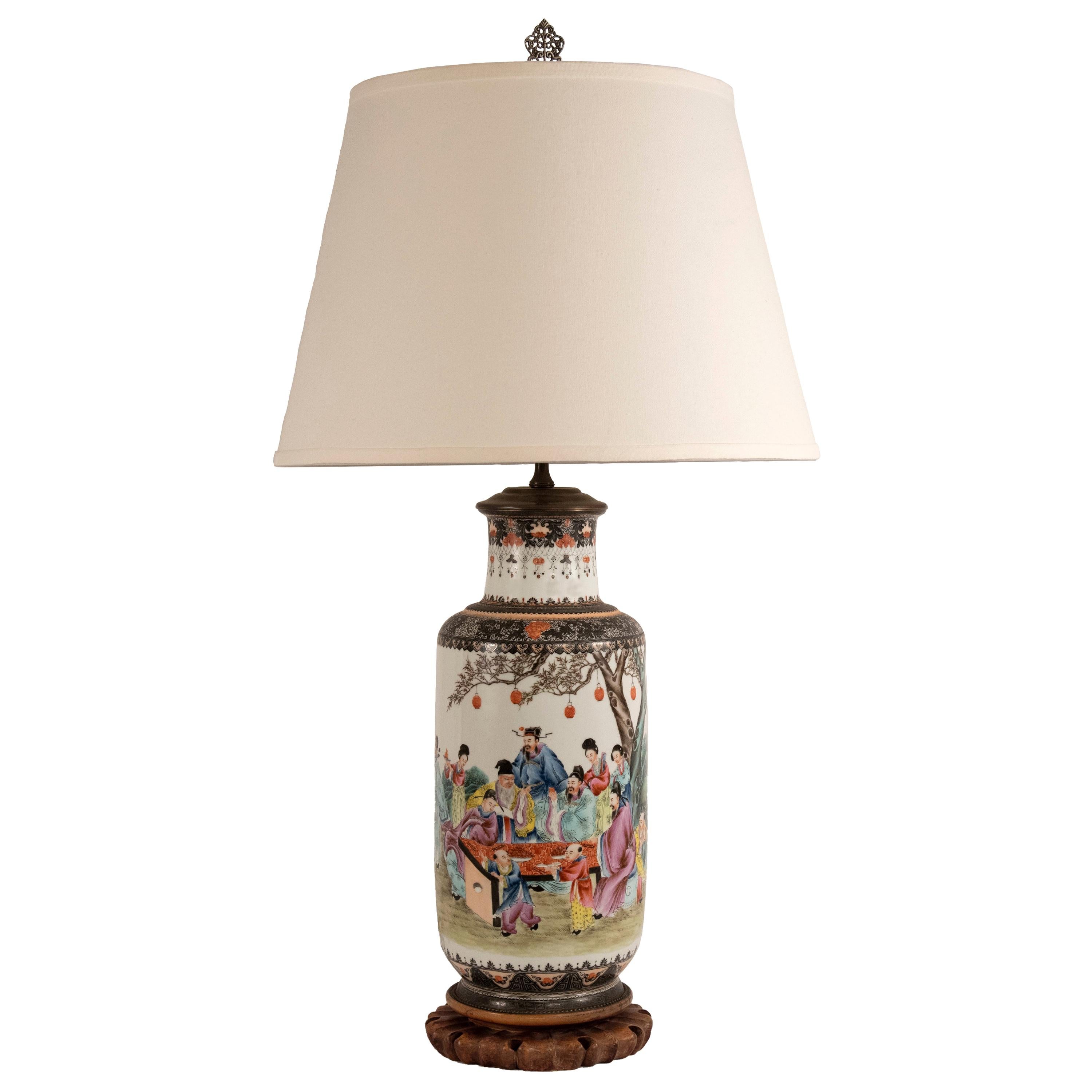 Famille Rose Chinese Porcelain Lamp