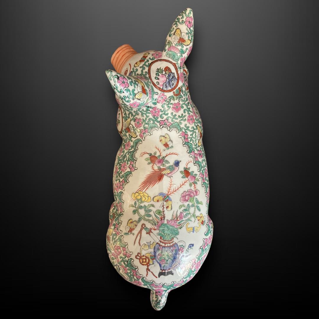 Hand-Painted Famille Rose Chinese Porcelain Pig