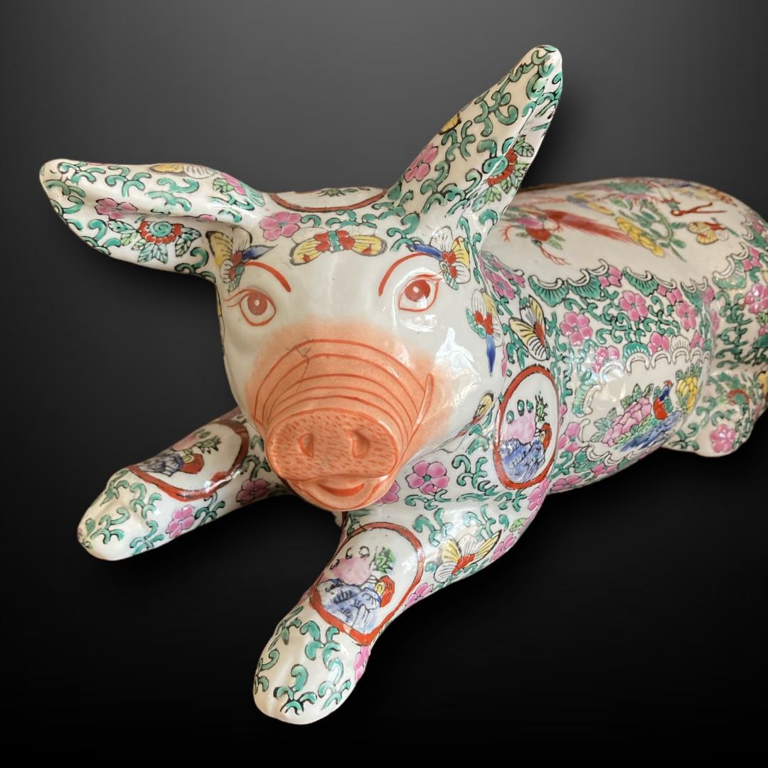 19th Century Famille Rose Chinese Porcelain Pig