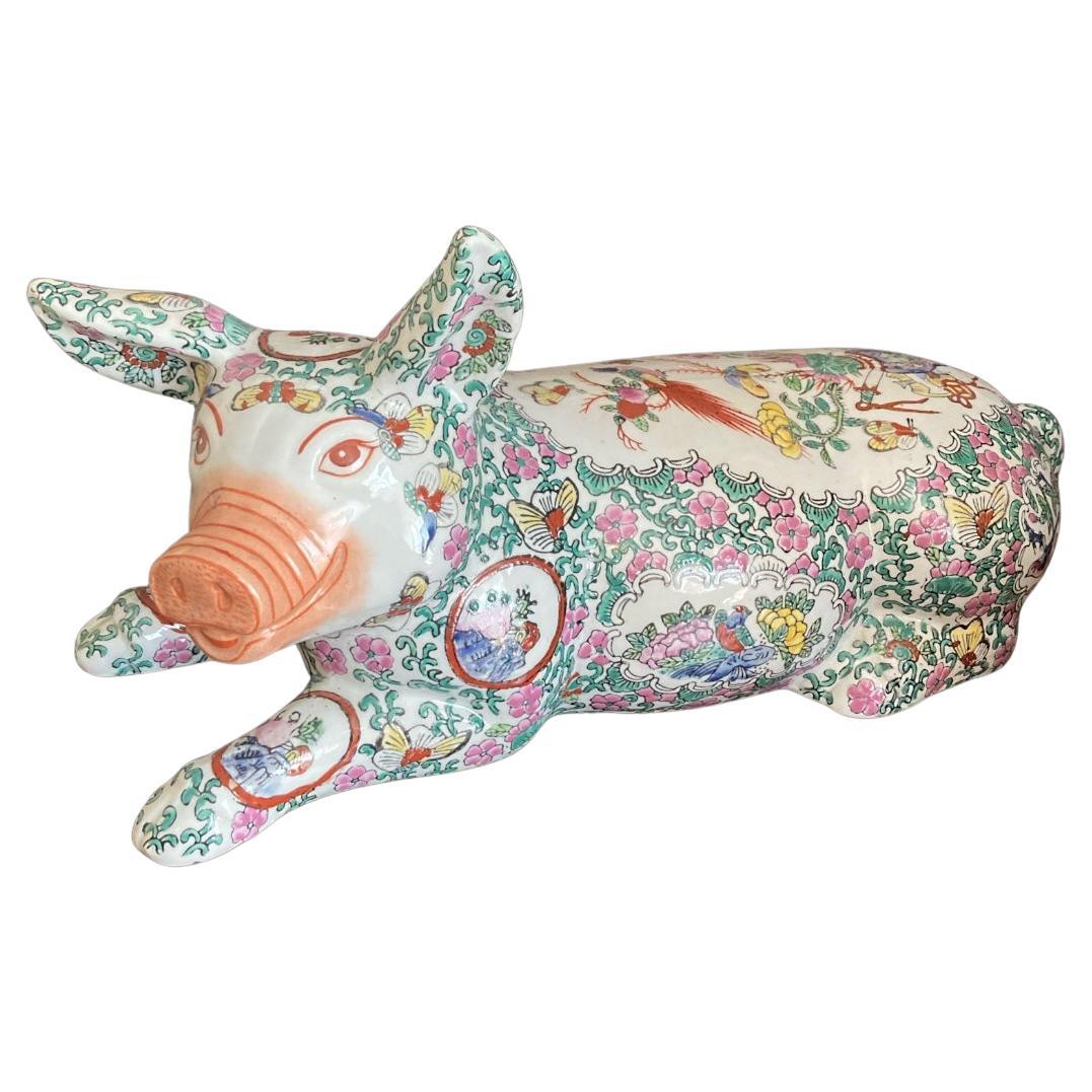 Famille Rose Chinese Porcelain Pig