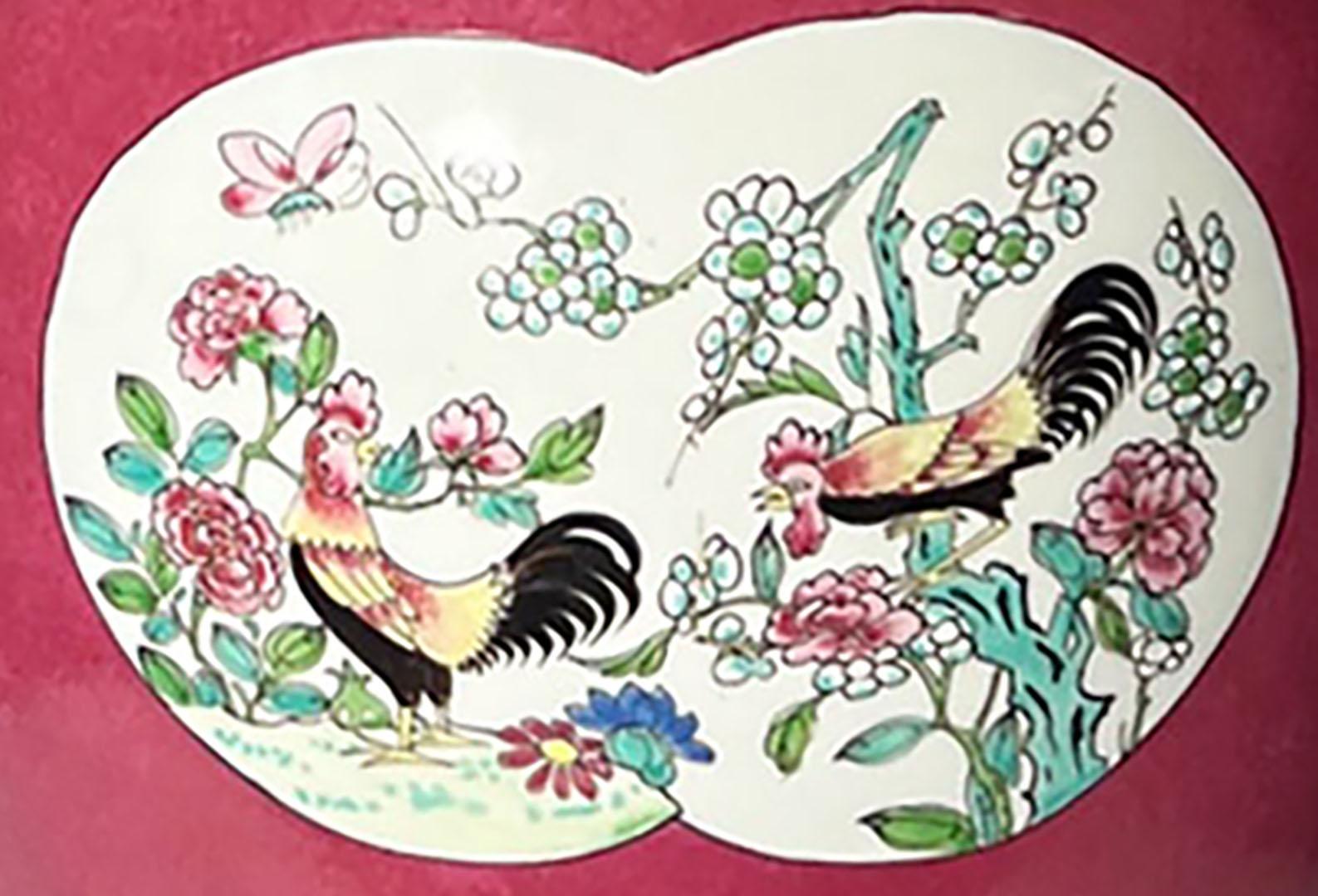 Lámpara de mesa china Famille Rose con soportes de bronce dorado estilo Luis XVI en venta 1